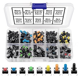 VooGenzek VooGenzek 200 PCS Micro Momentary Tactile Push Button Switch, 66mm 10 Types of Button Switch Assortment Kit, for Fields of Electronic Products (Multi-Coloured)