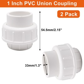 SWZHAI 2PCS PVC Union Coupling Pipe Fitting, 1" PVC Fittings, Slip Union Coupling Adapter (Socket x Socket), Schedule 40, EPDM O-Ring for Irrigation, Pool, Indoor Plumbing, White