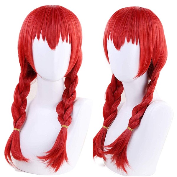 Anogol Hair Cap+Red Braided Wig for Anime Cosplay Women Wig Synthetic Wig for Costume Halloween Party