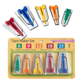 JTENG 5 Piece Bias Tape Maker Bias Tape Tool Set for Iron-On Bias Tape Widths 6 mm, 9 mm, 12 mm, 18 mm and 25 mm, Tape Maker Set, Stainless Steel Sewing Accessories, Manual DIY Patchwork Kit