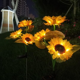 AuMoHall 3 Pack Outdoor Solar Garden Sunflower Lights 3 Head LED Sunflower Lamps Simulated Sunflower Flowers Solar Lamp for Home Garden Yard Lawn Path Party Decoration