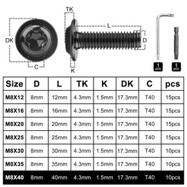 TXXATX Pack of 10 M8 x 40 mm Flat Head Screws with Flange Torx Screws ISO 7380-2 Rounded Head Screws Stainless Steel A2 V2A Flange Screw Black Threaded Screws for Wood Scaffolding Table Legs Vehicle