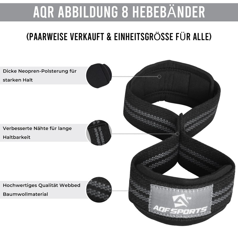 AQF Figure 8 Padded Lifting Straps Strength Training, Bodybuilding Weights