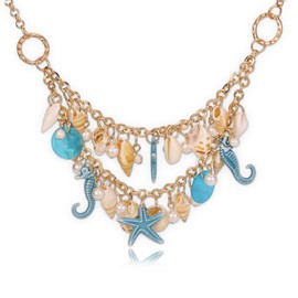 Xeyau Mermaid Necklace Starfish Necklace Shell Necklaces Jewelry for Women Beach Jewelry Seashell Necklaces Mermaid Accessories Women (Blue-B)