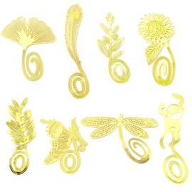 yueton Pack of 8 Cute Cartoon Art Feather Butterfly Dragonfly Gingkgo Monkey Pred Perry Sunflower Olive Branch Metal Gold Bookmarks Book Mark Reading New Novelty + Free Gift