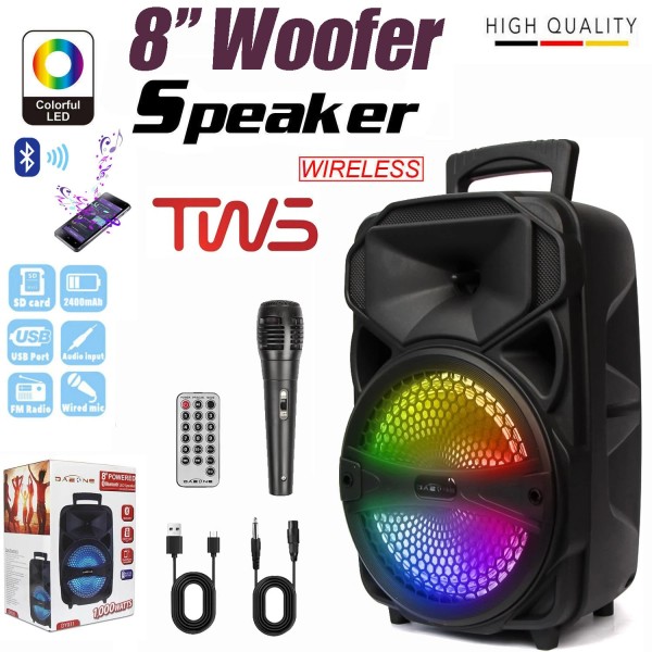 Universal 8'' Subwoofer Portable Bluetooth Party Speaker Heavy Bass PA