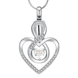 Minicremation Love Heart Cremation Jewelry Urn Necklace Ashes Birthstone Necklace for Mom Infinity Love Heart Pendant Necklace Anniversary Birthday Gifts for Women (Silver-White)