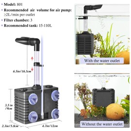 PYPABL Fish Tank Sponge Filter, Ultra Quiet Oxygenation Sponge Filter, Triple Filtration Fish Tank Filter with Biochemical Sponge Ceramic Balls, for 15-110L Tank