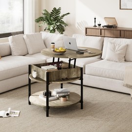 Ablefurn Modern Coffee Table with Lifting Tabletop and Hidden Compartment, Mid Century Central Table with Open Storage Shelf and Adjustable Foot Pad for Living Room, Home Office, 26.77”,Grey