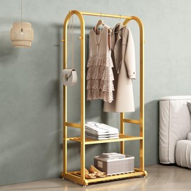 BUZUEY Gold clothing rack,Heavy duty clothes rack with bottom shelves,Small garment rack for hanging clothes,Wardrobe rack,hanging racks for clothes(L:23.6in)