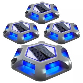 T-SUN 4Pack Solar Deck Lights Blue Driveway Dock Lights Blue Light for Step Sidewalk