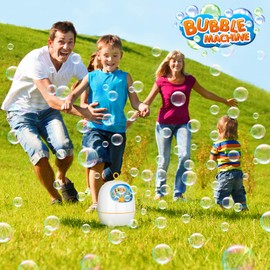 Amagoing Máquina de burbujas recargable, soplador automático de burbujas para niños con soluciones de burbujas y 2 niveles de velocidad de soplado para uso exterior/interior