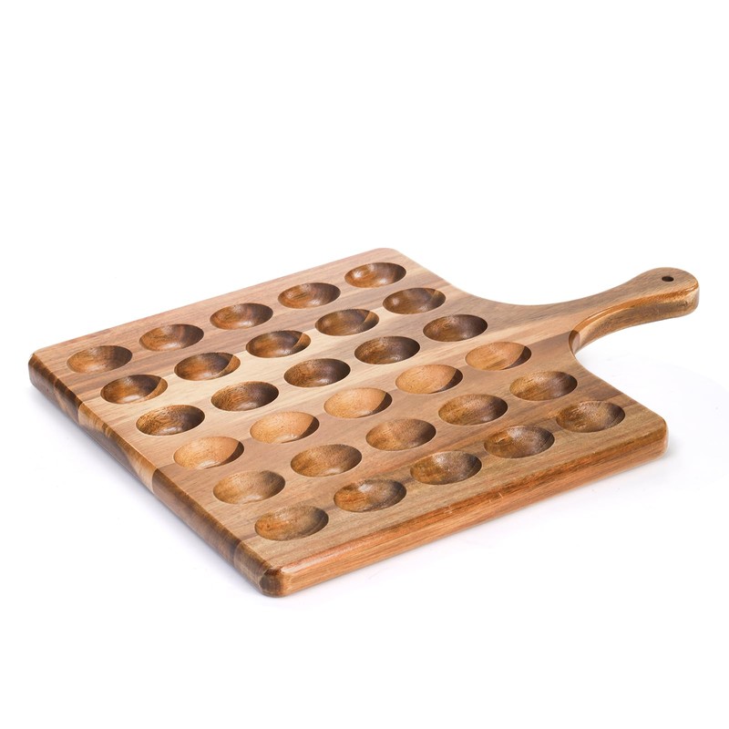 Okllen 30 Holes Reversible Wooden Deviled Egg Platter with Handle,