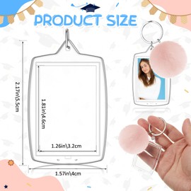 Henoyso 12 Pcs End of the School Year Gifts Bulk 1.57 x 2.17 Inches Photo Keychain Acrylic Graduation Picture Keychains with Colorful Fluffy Poms for 2025 Graduation Teen High School Party