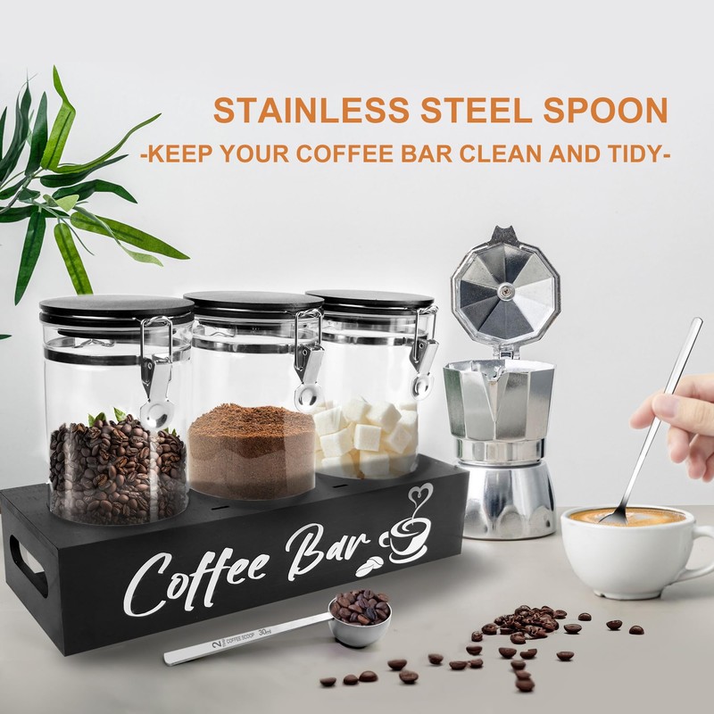 MACIFECI Glass Coffee Containers with Shelf Coffee Station Organizer 54oz