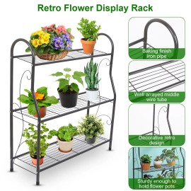 3-Tier 88LBS Heavy Duty Plant Stand Shelf Flower Pot Holder Display Rack with Utility Storage Organizer for Indoor/Outdoor Usecolor: Grey1