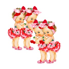 Girl Paper Cutouts Fruit Theme African American Baby Shower Birthday Decoration One Sided Print (Blonde Pink Cherry Girl, 16 inches - 4pcs)