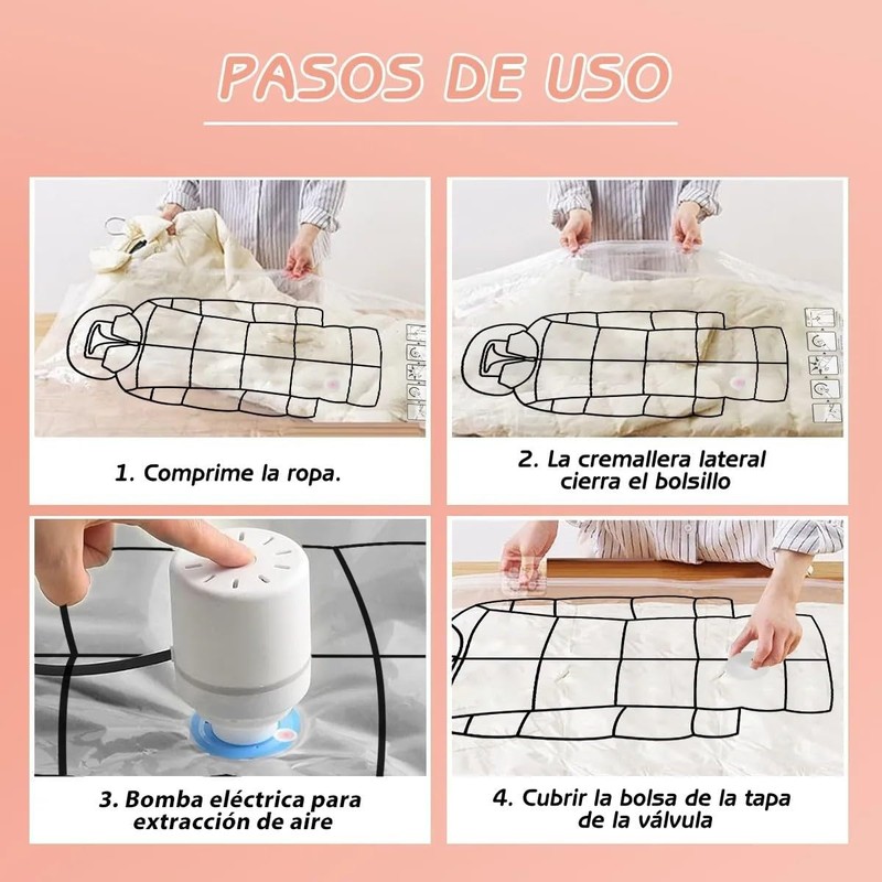 6 Piezas Bolsas de Almacenamiento de Vacío con Bomba Eléctrica,80%