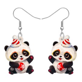 LONYOO Adorable Christmas Panda Earrings Dangle Charms Christmas Jewellery for Women Girls Festival Gifts (Red Black)