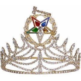 Masonic OES Grand Wreath Gavel Matron GOLD Rhinestones O.E.S Adjustable CROWN with Gavel