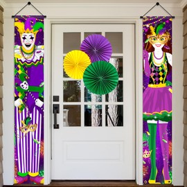 Mardi Gras Door Banner Porch Signs Purple Mardi Gras Decorations Hanging Door Banner Carnival Front Door Wreath Welcome Banner Polyester Mardi Gras Masquerade Party for Indoor/Outdoor