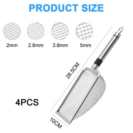 YELKOEYN 2 Pcs Garden Soil Mesh Sifter Set- Stainless Steel Sifting Shovel, Garden Riddle Mesh, Gardening Sieve for Soil and Stones, Cat Litter Scoop (3.8/5mm)