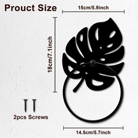 MAYJOYDIY Monstera Leaf Metal Towel Ring Leaf Shape Plant Theme Towel Holder Rustic Wall Decoration Black Art Towel Rack Wall Mounted For Bathroom Kitchen Home Decoration Gift