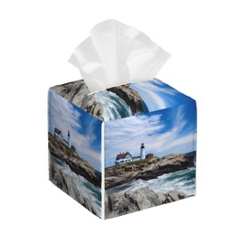 Square Tissue Boxes 5.2"x5.2"x5.2", Sea Lighthouse Tissue Holder Decor for Bathroom/Vanity Countertop/Home/Car/Office
