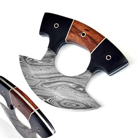 Armory Replicas Live for Food Damascus Steel Alaskan Ulu | Chef’s Skinner Kitchen Prep Camping Indoor Outdoor Knife (With Stand)