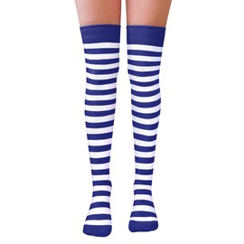 NuJake Blue & White Striped Socks Over The Knee Cotton Rich Sailor Girls Cosplay Dress Up