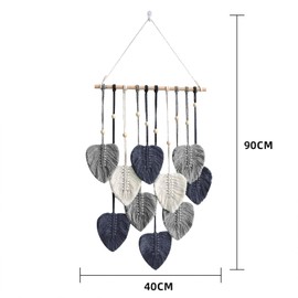 champracer Macrame Wall Hanging, Boho Decoration, Macrame Tapestry, Woven Wall Hanging with Wooden Beads and Leaves, Chic Tapestry, Fringe Garland for Bedroom, Living Room, Children's Room (Grey)