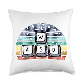 Vintage Retro Gamer Gaming Console Pc Best Player W A S D Computer Keyboard Gamer Keys Pc Gaming Player Retro Throw Pillow, 18x18, Multicolor