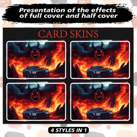 Peacoblue Bank Card Sticker Demon and Sports Car Credit Debit Card Custom Skin Cover Protector, 4 Styles Waterproof Scratch-Proof and Attractive Decal for Most Popular EBT Transportation Key Card