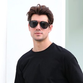 OuShiun Polarised Sunglasses Aviator Glasses for Men Women Classic Metal Frame Unisex UV 400 Protection, black