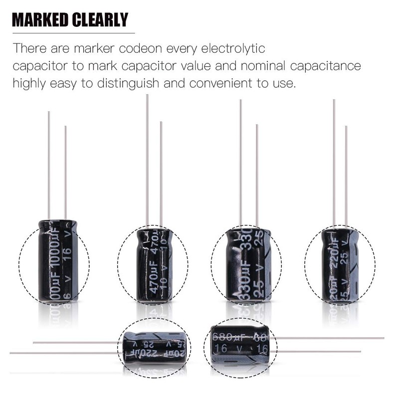Rustark 405Pcs 24 Value 10V 16V 25V 50V Aluminum Electrolytic