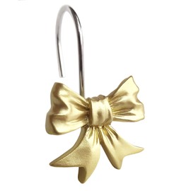 CHICTIE Bow Knot Decorative Shower Curtain Hooks, Gold Shower Rings for Shower Curtain Rods Babys Girls Room Bathroom Rustproof Shower Hooks Hangers