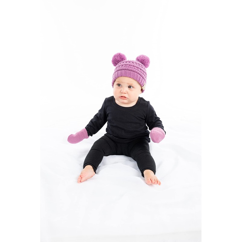 Funky Junque Infant Double Pom Beanie and Mittens Set -
