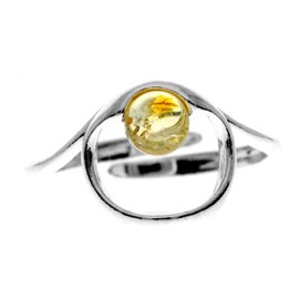SilverAmber Jewellery - 925 Sterling Silver and Honey Baltic Amber Adjustable Modern Designer Ring - GL718HA