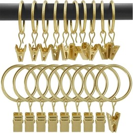 QMAHA Pack of 30 Curtain Rings, Golden Curtain Clips Rings, Rustproof Curtain Hooks, Curtain Hanging Rings, Curtain Hooks with Eyelets of Curtains (32 mm Inside) for Door, Window, Shower Curtain