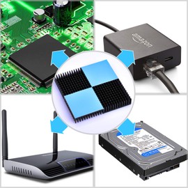 Heat Sink with Thermal Conductive Double Sided Tape for Thermal Runaway Protection L40mm X W40mm X H11mm Black Cooling Fins Aluminum Heat Dissipation Plate Fire TV DIY Kit IC Chip MOSFET Circuit Board