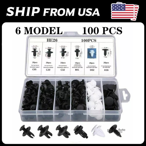 100Pcs Bumper Clips Retainer Auto Car Rivets Fastener Fender Push