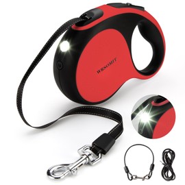 WRSOMIT Retractable Dog Leash with Chew Proof Cable and LED Flashlight, 16Ft Heavy Duty Dog Leash for Small Medium Large Dogs up to 110lbs, 360° No Tangle (Red+16ft+LED)