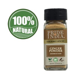 Pride of India - PACK of 6 - Ginger Fine Ground – Gourmet Spice – Blends Well – Good for Cooking/Baking/Tea & More – No Additives – Fresh Root Powder – Easy to Use – 2.2 oz. Small Dual Sifter Bottle
