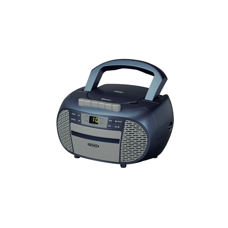 JENSEN CD-550BT-BK Portable Stereo Bluetooth CD Cassette Recorder with AM/FM
