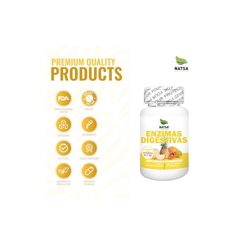 NATSA Enzimas Digestivas 100 Cápsulas | Reforzado con Vitamina B1