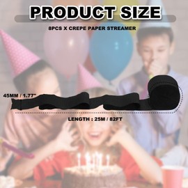 PATIKIL Crepe Paper Streamers, 8 Rolls 656ft Rainbow Streamers for Party Decorations Wedding Ceremony Birthday Indoor Decorations, Black