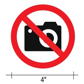 Pack of 5 No Photos Or Video Label Sign Stickers, Size 4 inches, Vinyl Waterproof Decals for Cafes, Restaurants, Shops, Indoor and Outdoor Use