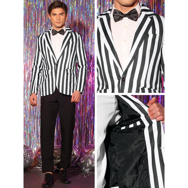 Lars Amadeus Black Striped Blazers for Men's One Button Business