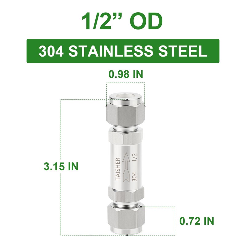 TAISHER 1PCS 304 Stainless Steel 1/2" Tube OD Check Valve(Ferrule