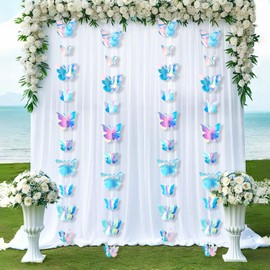 4PCS Butterfly Hanging Garlands Decorations Butterfly Iridescent Party Decorations 3D Butterflies Paper Party Streamers Backdrop for Graduation Wedding Birthday Fairly Baby Shower Party Decor